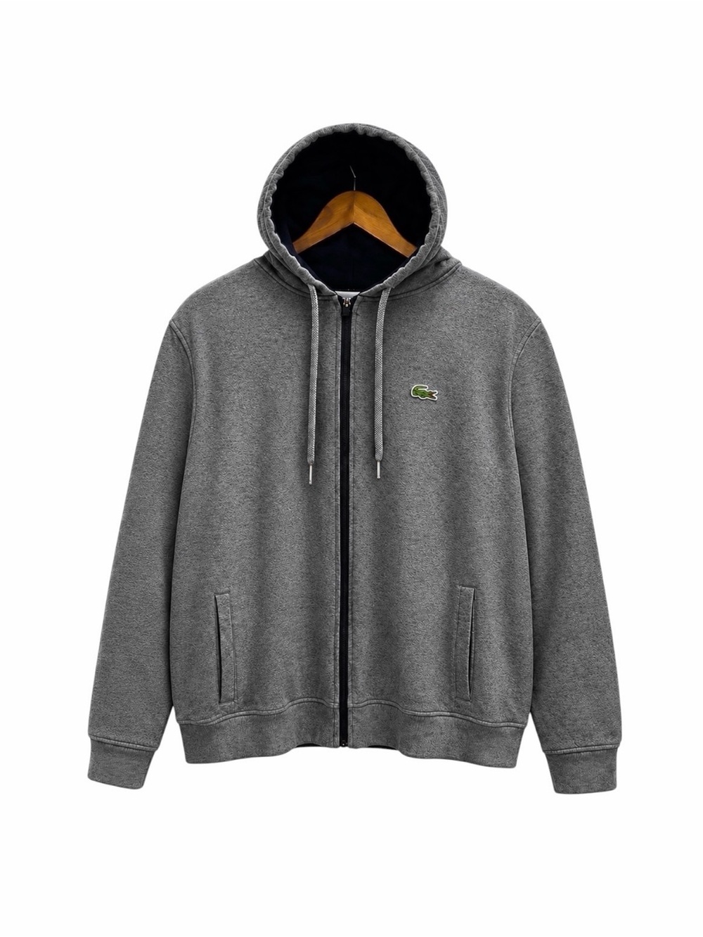 Lacoste Sport Men’s 3XL Gray Full Zip Fleece Lined Hoodie Jacket Crocodile Logo